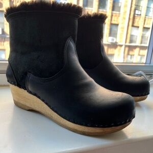 Black No.6 Shearling Clog Boot Mid-Wedge Heel sz. 41